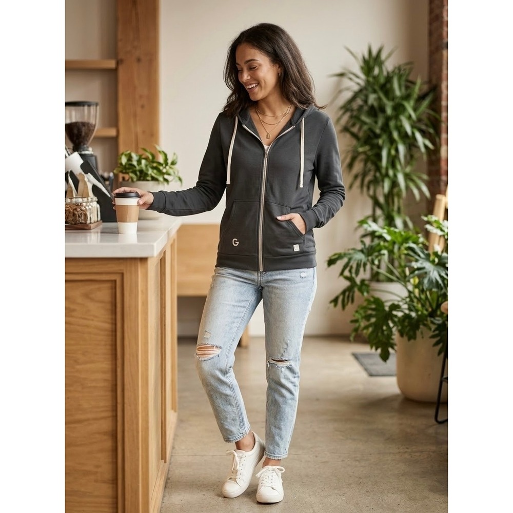 Full Zip Fleece Marine Layer Charcoal Gray Cotton Modal Hoodie Size M Medium